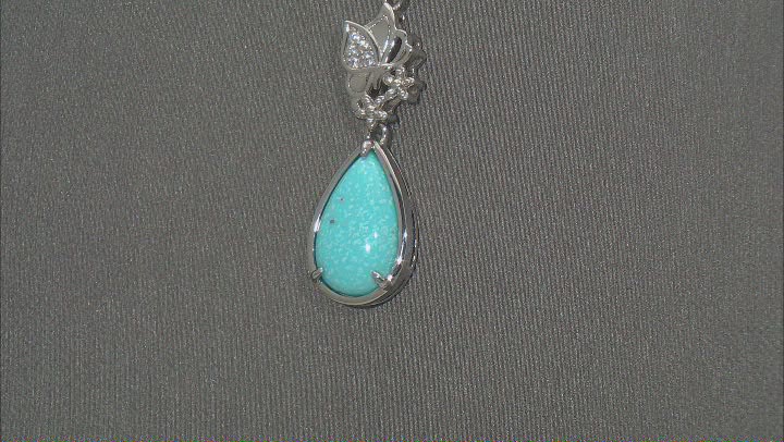 Blue Kingman Turquoise Rhodium Over Sterling Silver Pendant with Chain 0.04ctw Video Thumbnail