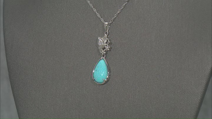 Blue Kingman Turquoise Rhodium Over Sterling Silver Pendant with Chain 0.04ctw Video Thumbnail