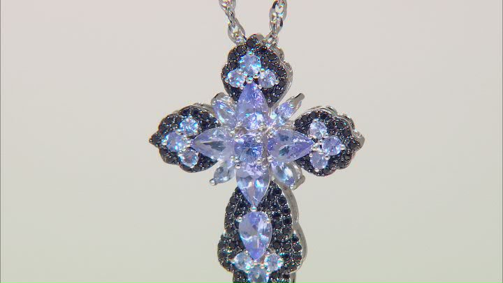 Blue Tanzanite with Black Spinel Rhodium Over Sterling Silver Pendant with Chain 3.28ctw Video Thumbnail