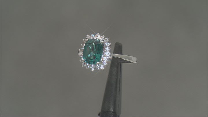 Teal Lab Created Spinel Rhodium Over Sterling Silver Ring 2.19ctw Video Thumbnail