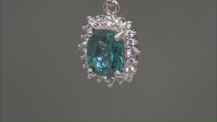Teal Lab Created Spinel Rhodium Over Sterling Silver Pendant With Chain 2.19ctw Video Thumbnail