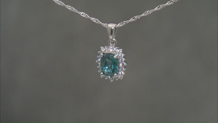 Teal Lab Created Spinel Rhodium Over Sterling Silver Pendant With Chain 2.19ctw Video Thumbnail