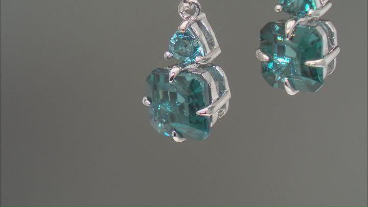 Teal Lab Created Spinel Rhodium Over Sterling Silver Earrings 5.27 Video Thumbnail