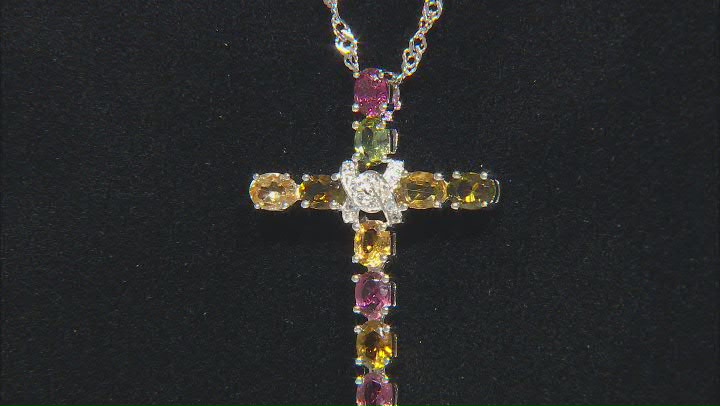 Multi-Tourmaline with White Zircon Rhodium Over Sterling Silver Pendant with Chain 1.26ctw Video Thumbnail