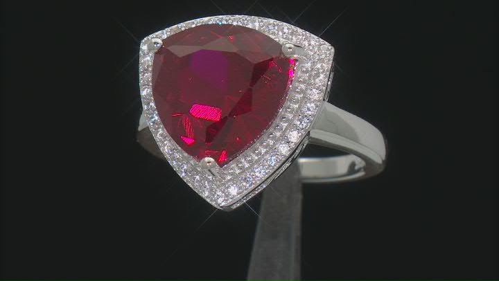 Red Lab Created Ruby Rhodium Over Sterling Silver Ring 6.61ctw Video Thumbnail