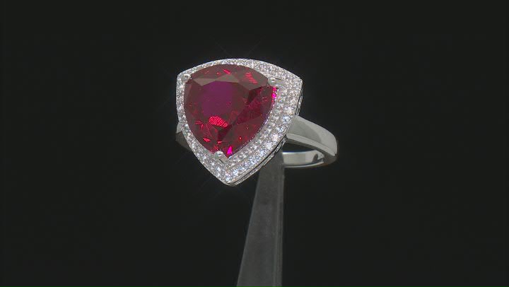Red Lab Created Ruby Rhodium Over Sterling Silver Ring 6.61ctw Video Thumbnail