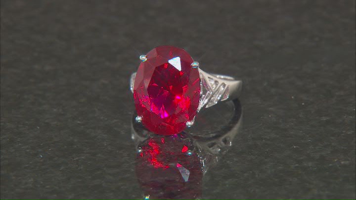 Red Lab Created Ruby Rhodium Over Sterling Silver Ring 9.65ct Video Thumbnail