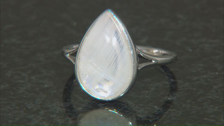 White Rainbow Moonstone Rhodium Over Sterling Silver Ring Video Thumbnail