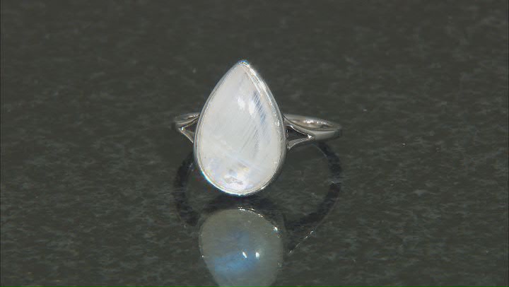 White Rainbow Moonstone Rhodium Over Sterling Silver Ring Video Thumbnail