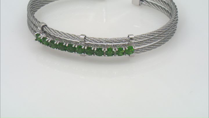 Green Chrome Diopside Rhodium Over Sterling Silver Cuff Bracelet 2.71ctw Video Thumbnail