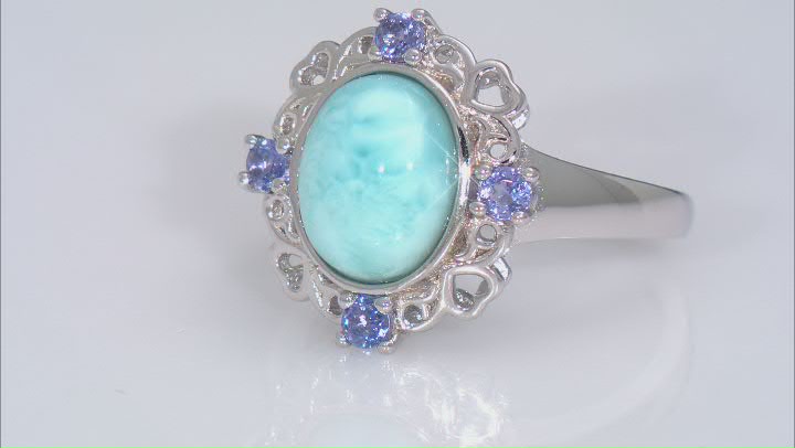 Blue Larimar Rhodium Over Sterling Silver Ring 0.19ctw Video Thumbnail