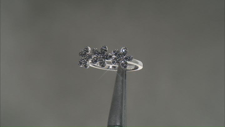 Black Spinel Rhodium Over Sterling Silver Flower Ring 0.56ctw Video Thumbnail