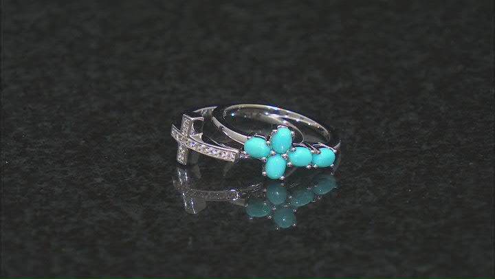 Blue Sleeping Beauty Turquoise Rhodium Over Sterling Silver Set Of 2 Cross Rings 1.11ctw Video Thumbnail