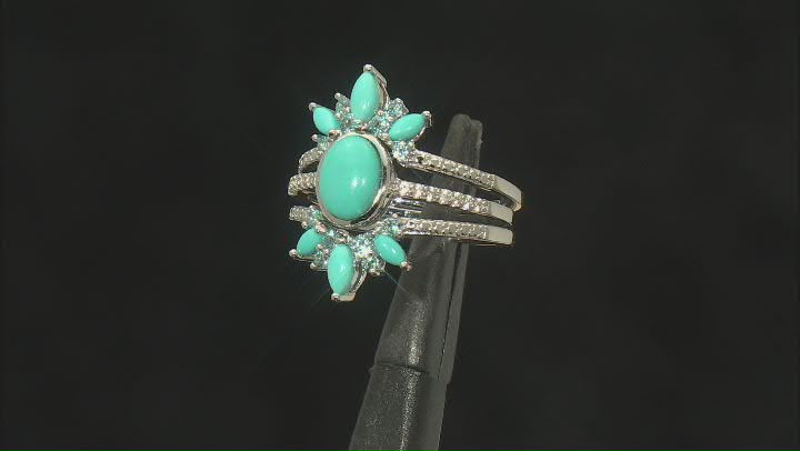 Blue Sleeping Beauty Turquoise Rhodium Over Sterling Silver Set Of 3 Rings 1.56ctw Video Thumbnail