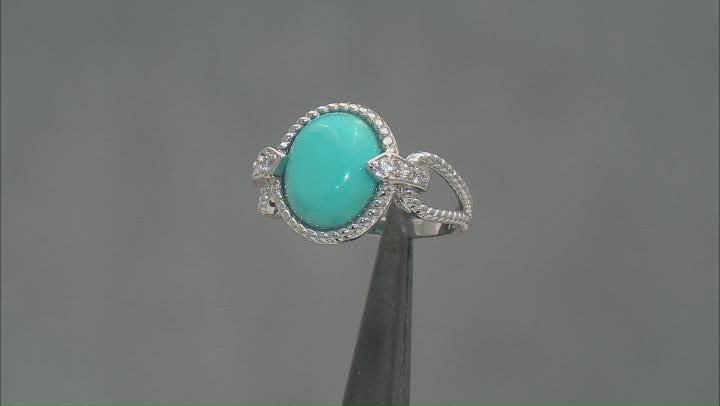 Blue Kingman Turquoise Rhodium Over Sterling Silver Ring 0.10ctw Video Thumbnail