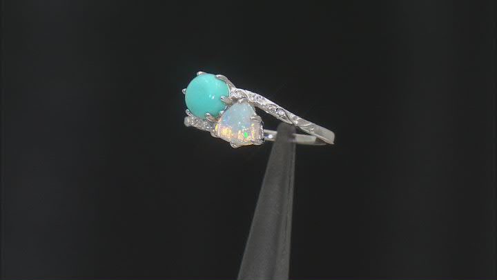 Multi Color Ethiopian Opal Rhodium Over Sterling Silver Ring Video Thumbnail