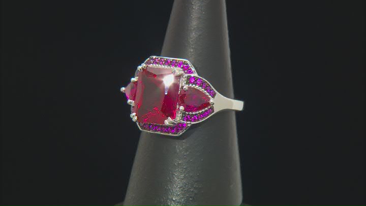 Lab Created Ruby Rhodium Over Sterling Silver Ring 6.47ctw Video Thumbnail