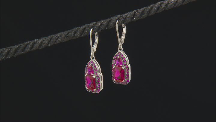 Lab Created Ruby Rhodium Over Sterling Silver Earrings 4.76ctw Video Thumbnail