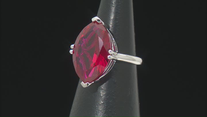 Red Lab Created Ruby Rhodium Over Sterling Silver Ring 12.75ctw Video Thumbnail