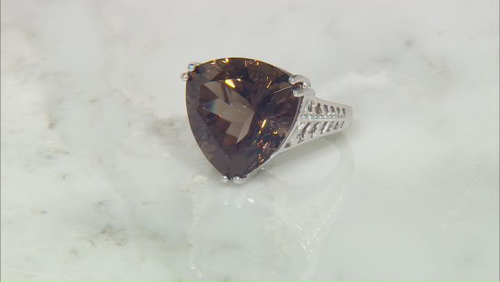 Brown Smoky Quartz Rhodium Over Sterling Silver Ring 17.00ctw Video Thumbnail