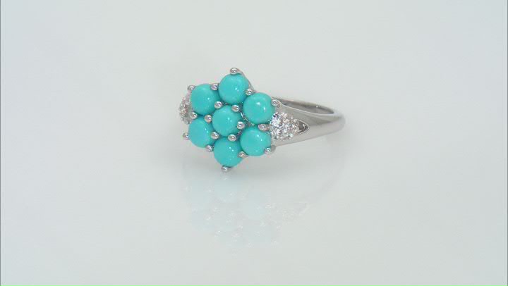 Blue Sleeping Beauty Turquoise Rhodium Over Sterling Silver Cluster Ring 0.12ctw Video Thumbnail