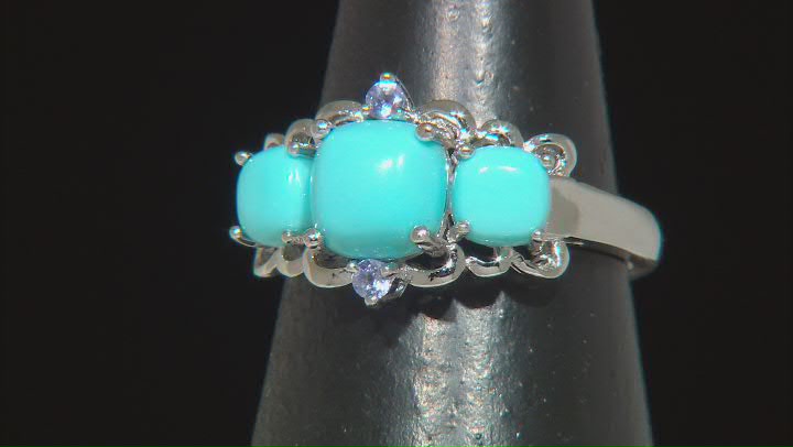 Blue Sleeping Beauty Turquoise Rhodium Over Sterling Silver Ring 0.07ctw Video Thumbnail