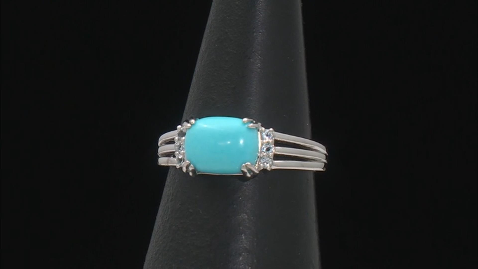 Blue Sleeping Beauty Turquoise Rhodium Over Sterling Silver Ring 0.10ctw Video Thumbnail