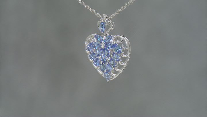 Blue Tanzanite Rhodium Over Sterling Silver Pendant with Chain 3.00ctw Video Thumbnail