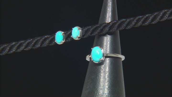 Sleeping Beauty Turquoise Rhodium Over Sterling Silver Earrings and Ring Set Video Thumbnail