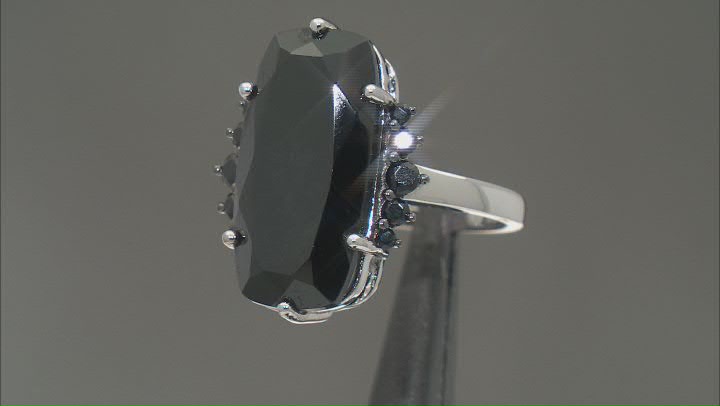 Black Spinel Rhodium Over Sterling Silver Ring 14.91ctw Video Thumbnail