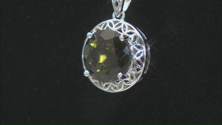 Green Moldavite Rhodium Over Sterling Silver Pendant with Chain 2.01ctw Video Thumbnail