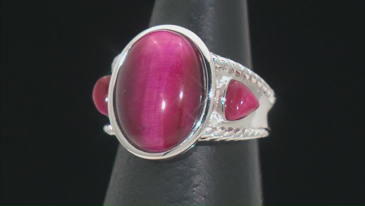 Pink Tiger's Eye Rhodium Over Sterling Silver Ring Video Thumbnail