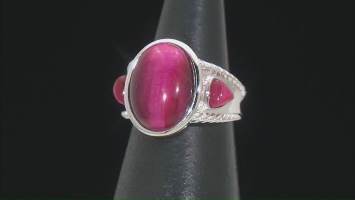 Pink Tiger's Eye Rhodium Over Sterling Silver Ring Video Thumbnail