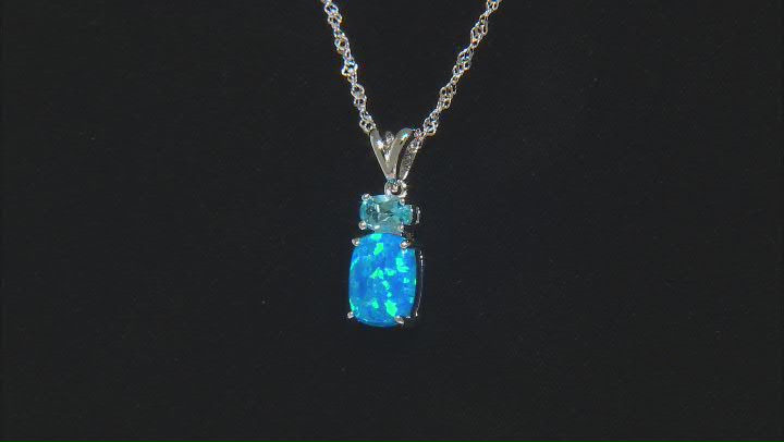 Blue Lab Created Opal Rhodium Over Sterling Silver Pendant with Chain 0.63ct Video Thumbnail