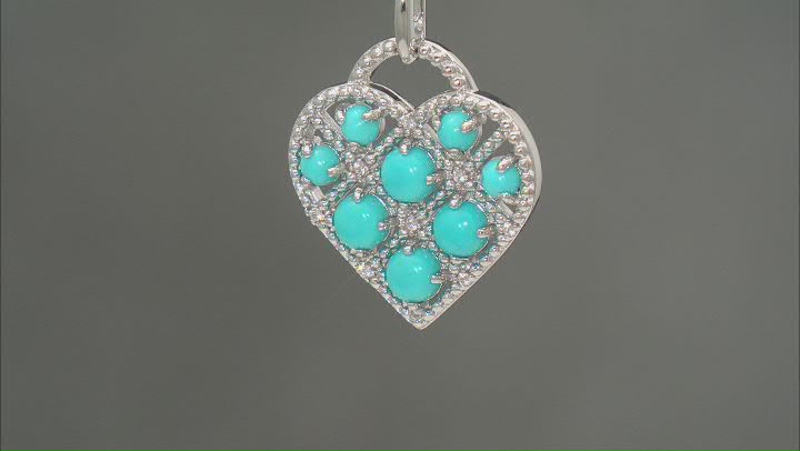 Sleeping Beauty Turquoise Rhodium Over Sterling Silver Pendant with Chain 0.03ctw Video Thumbnail