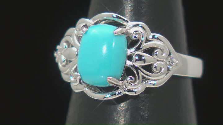 Blue Sleeping Beauty Turquoise Rhodium Over Sterling Silver Ring 0.03ctw Video Thumbnail
