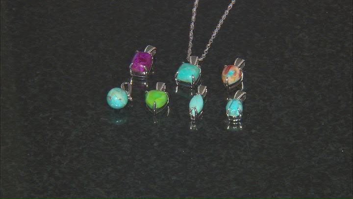 Multi-Stone Rhodium Over Sterling Silver Set of 7 Pendants with Chain Video Thumbnail