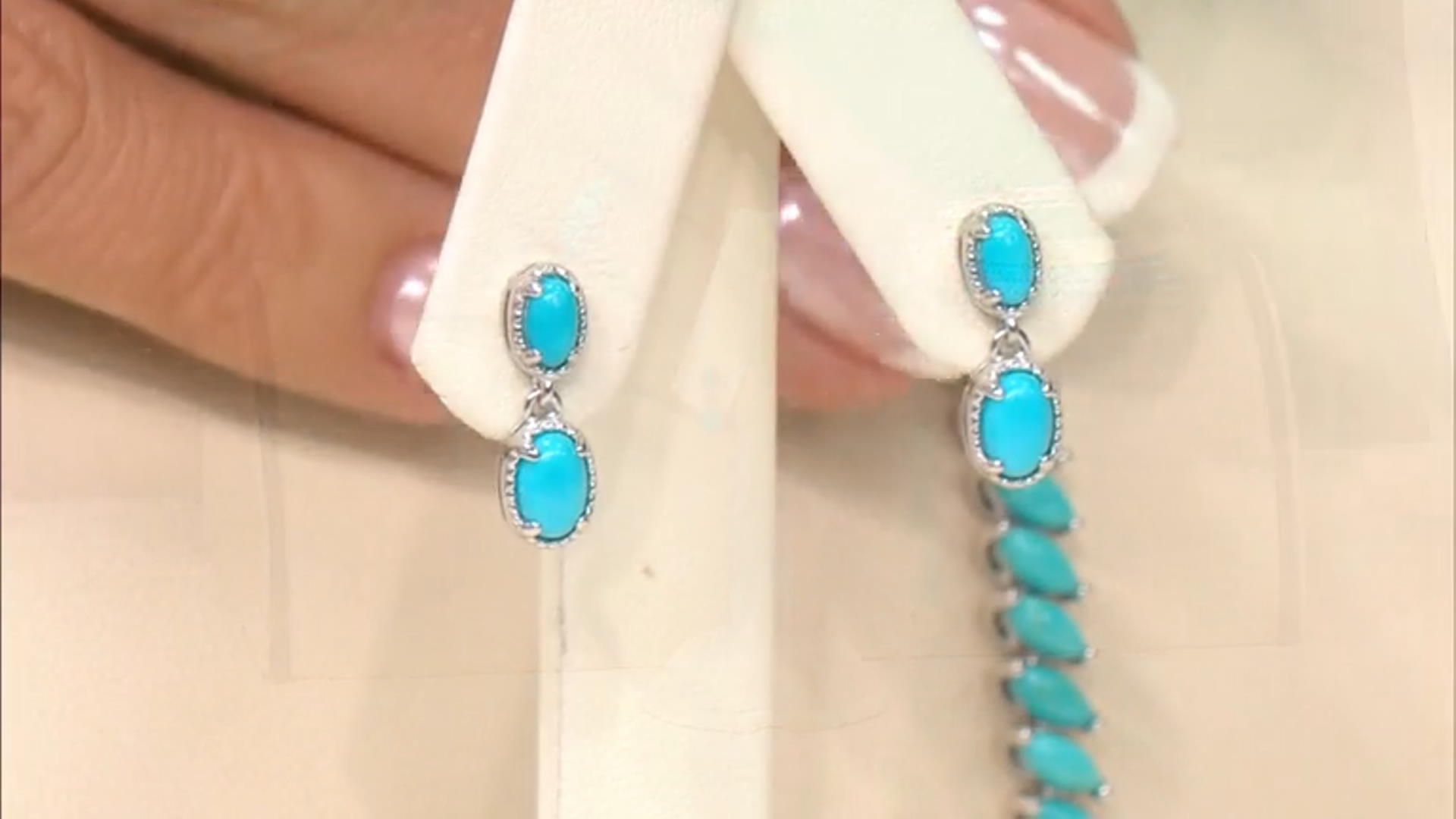 Blue Sleeping Beauty Turquoise Rhodium Over Sterling Silver Earrings Video Thumbnail