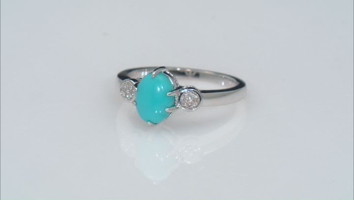 Blue Sleeping Beauty Turquoise Rhodium Over Sterling Silver Ring 0.03ctw Video Thumbnail