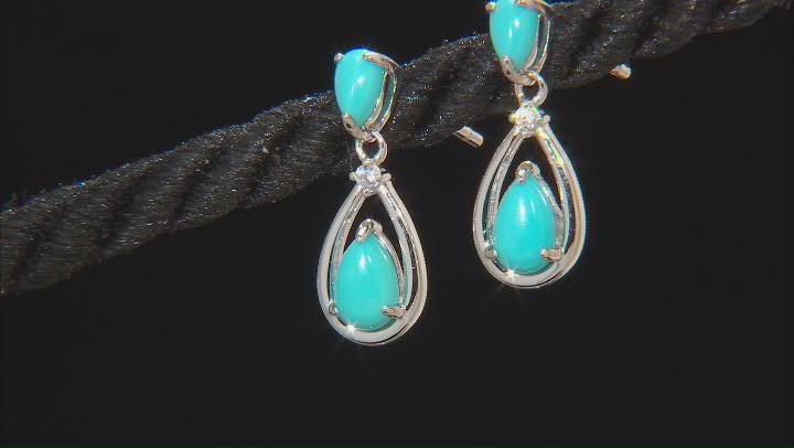 Sleeping Beauty Turquoise Rhodium Over Sterling Silver Earrings 0.03ctw Video Thumbnail