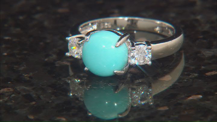 Blue Sleeping Beauty Turquoise Rhodium Over Sterling Silver Ring 0.39ctw Video Thumbnail