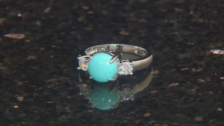 Blue Sleeping Beauty Turquoise Rhodium Over Sterling Silver Ring 0.39ctw Video Thumbnail