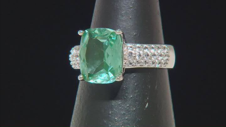 Green Lab Created Spinel Rhodium Over Sterling Silver Ring 4.51ctw Video Thumbnail