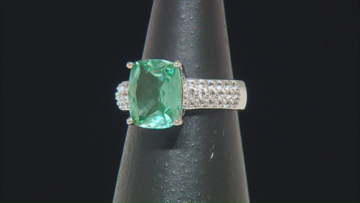 Green Lab Created Spinel Rhodium Over Sterling Silver Ring 4.51ctw Video Thumbnail