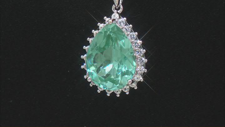 Green Lab Created Spinel Rhodium Over Sterling Silver Pendant with Chain 6.18ctw Video Thumbnail