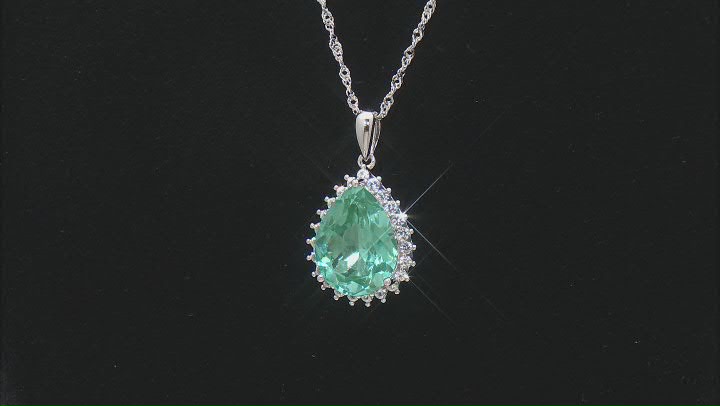 Green Lab Created Spinel Rhodium Over Sterling Silver Pendant with Chain 6.18ctw Video Thumbnail