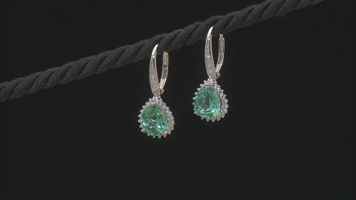 Green Lab Created Spinel Rhodium Over Sterling Silver Earrings 6.22ctw Video Thumbnail