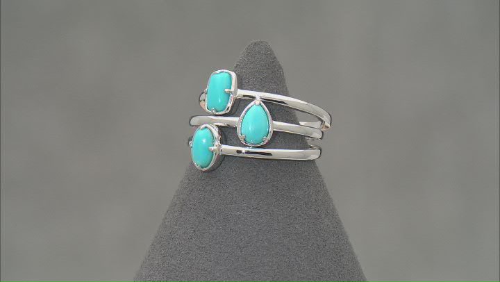 Blue Sleeping Beauty Turquoise Rhodium Over Sterling Silver Set of 3 Rings Video Thumbnail
