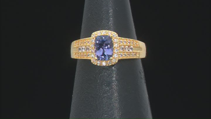 Tanzanite With White Zircon 18K Yellow Gold Over Sterling Silver Ring 0.98ctw Video Thumbnail