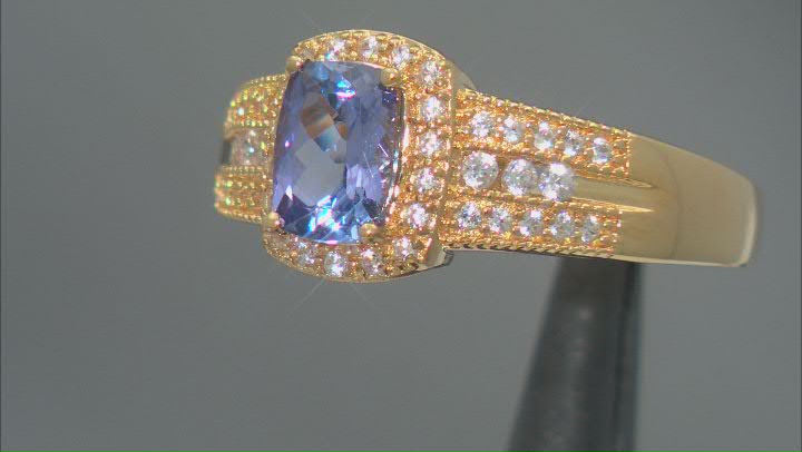 Tanzanite With White Zircon 18K Yellow Gold Over Sterling Silver Ring 0.98ctw Video Thumbnail